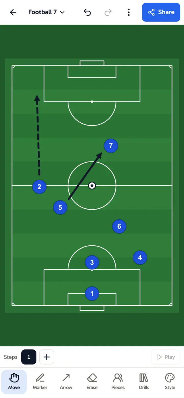 Tactics board on a phone with a play drawn on it
