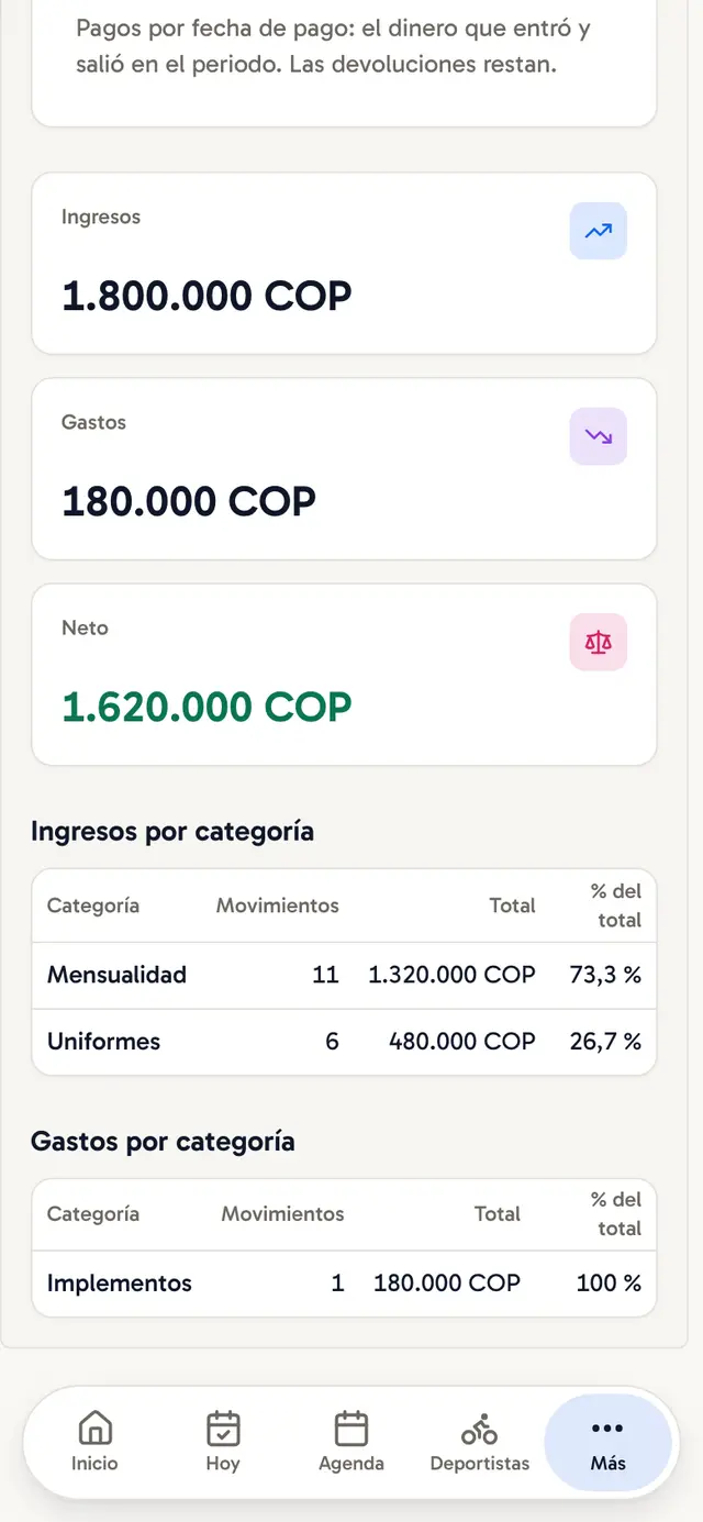 Reporte del mes en el celular: ingresos, gastos y un neto positivo