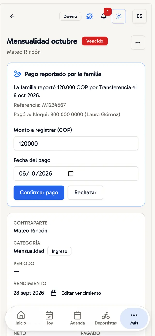 El club revisa el pago que reportó la familia y lo confirma