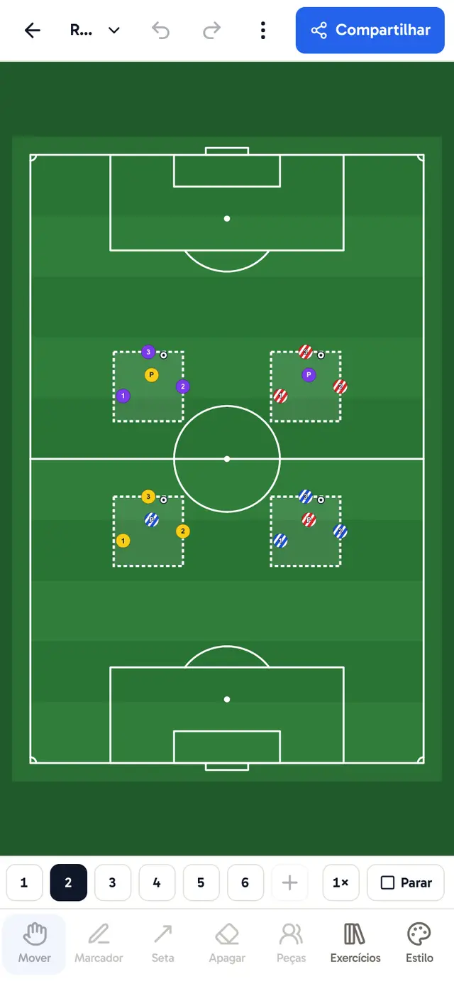 Rondo animado com os jogadores e a bola em movimento